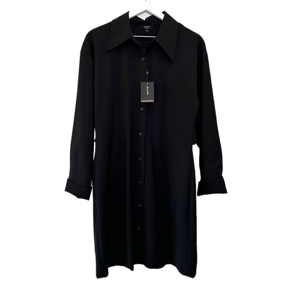 NWT Massimo Dutti Black Long Sleeve Button Down Shirt Dress Sheath Size Large - Picture 1 of 9